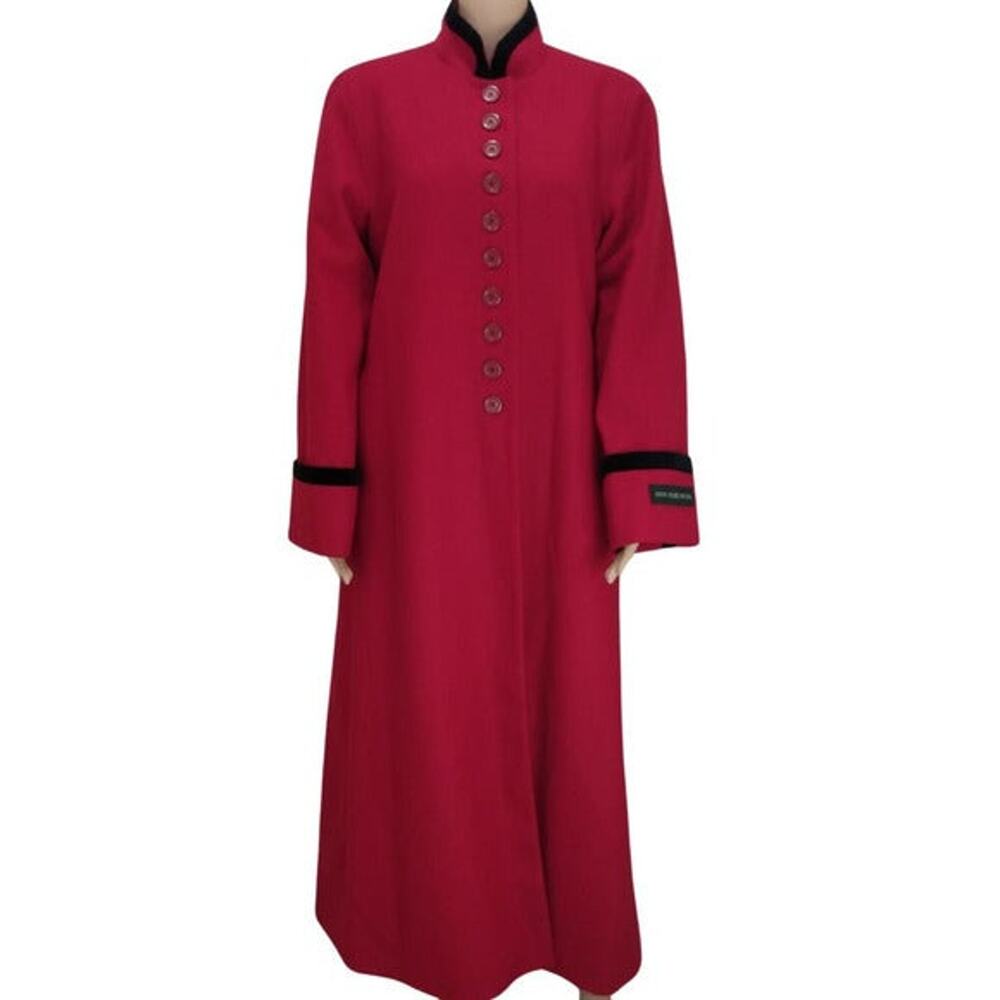 80s Red Wool Harve Bernard Long Coat 100% Pure Vintage Trench Coat Size 12